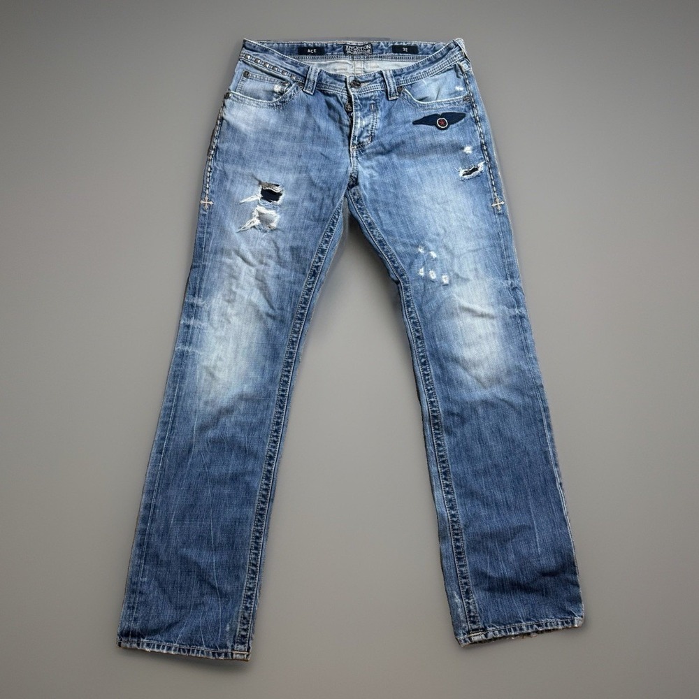 Affliction Ace Men's Jeans 32x32 Distressed Studded Embroidered Y2K Straight Leg